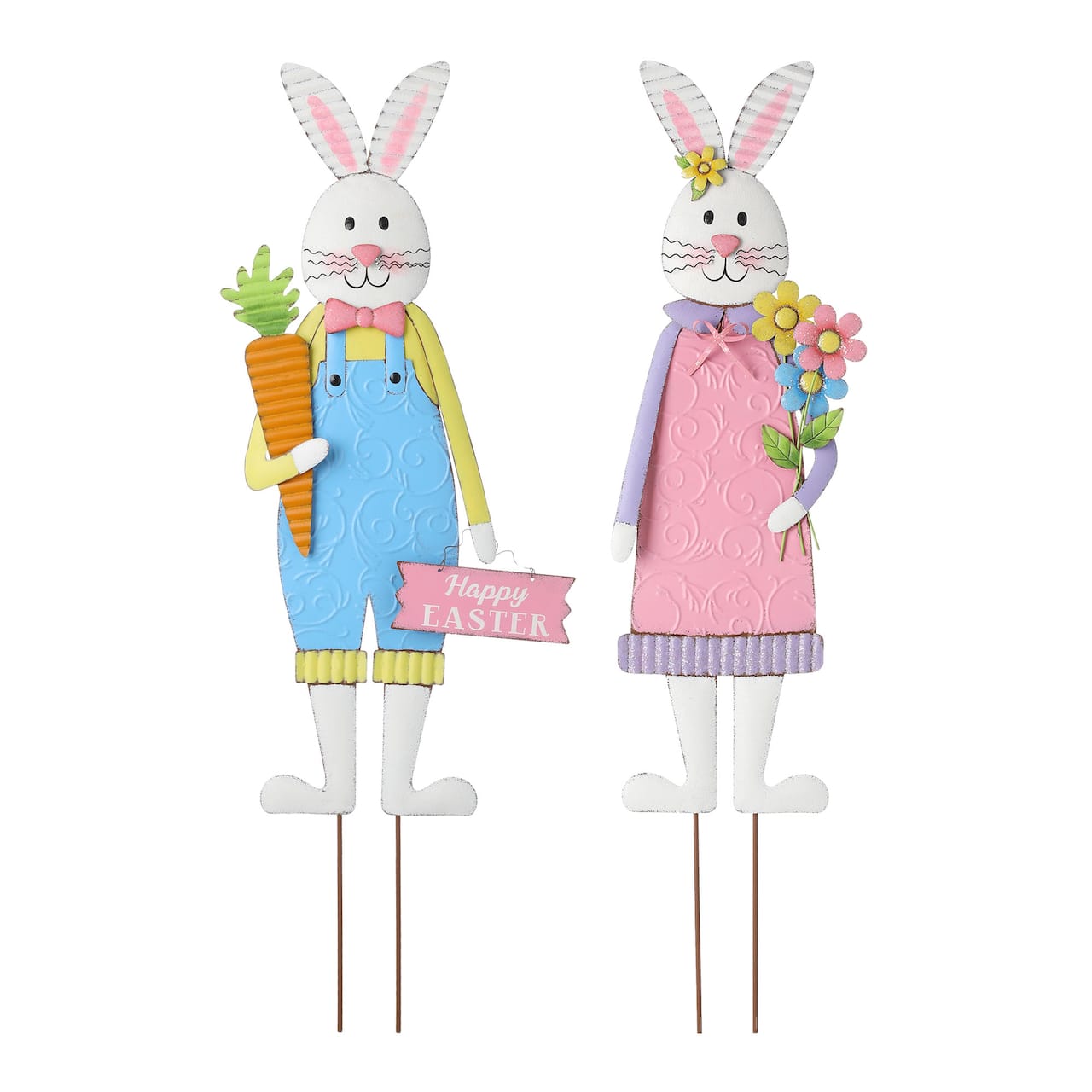 Glitzhome® Easter Bunny Boy and Girl Metal Décor, 2ct.